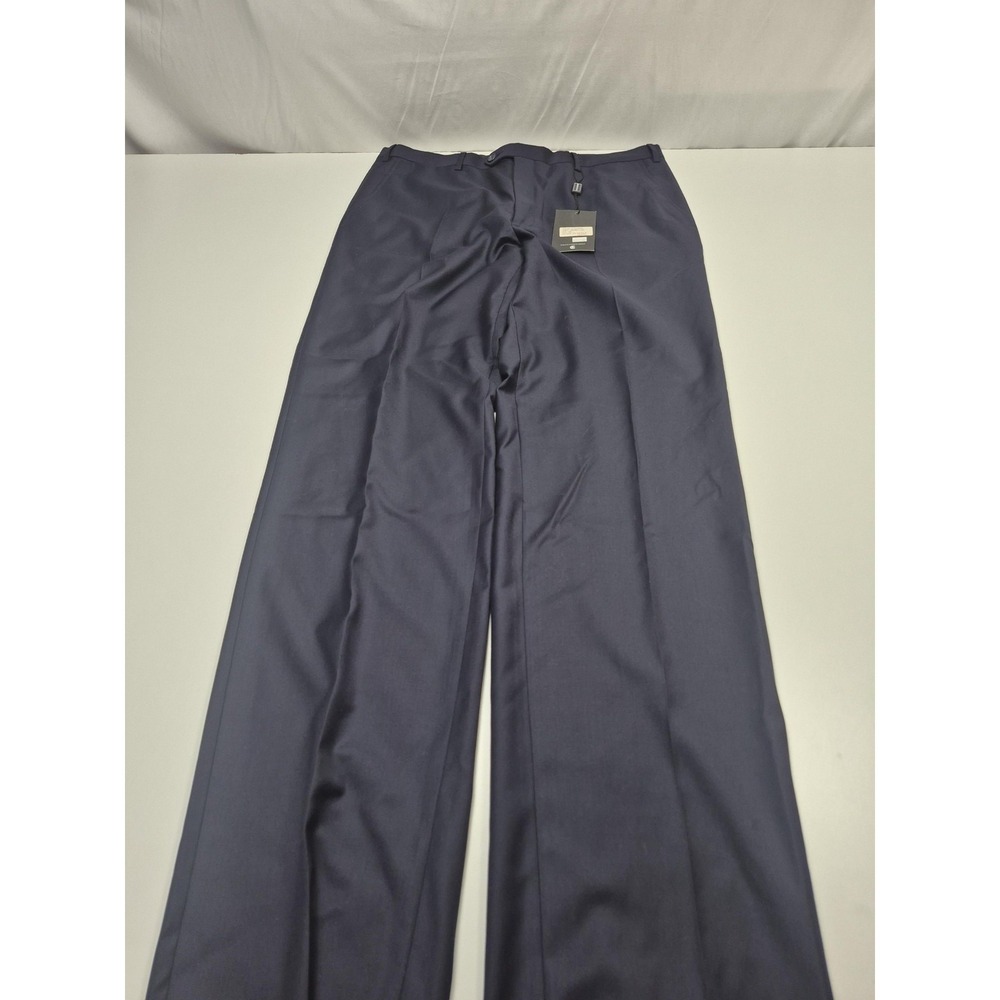 Galante Uomo Dress Pants Mens 38x36 Navy Wool Flat Front Unhemmed Italy VBC